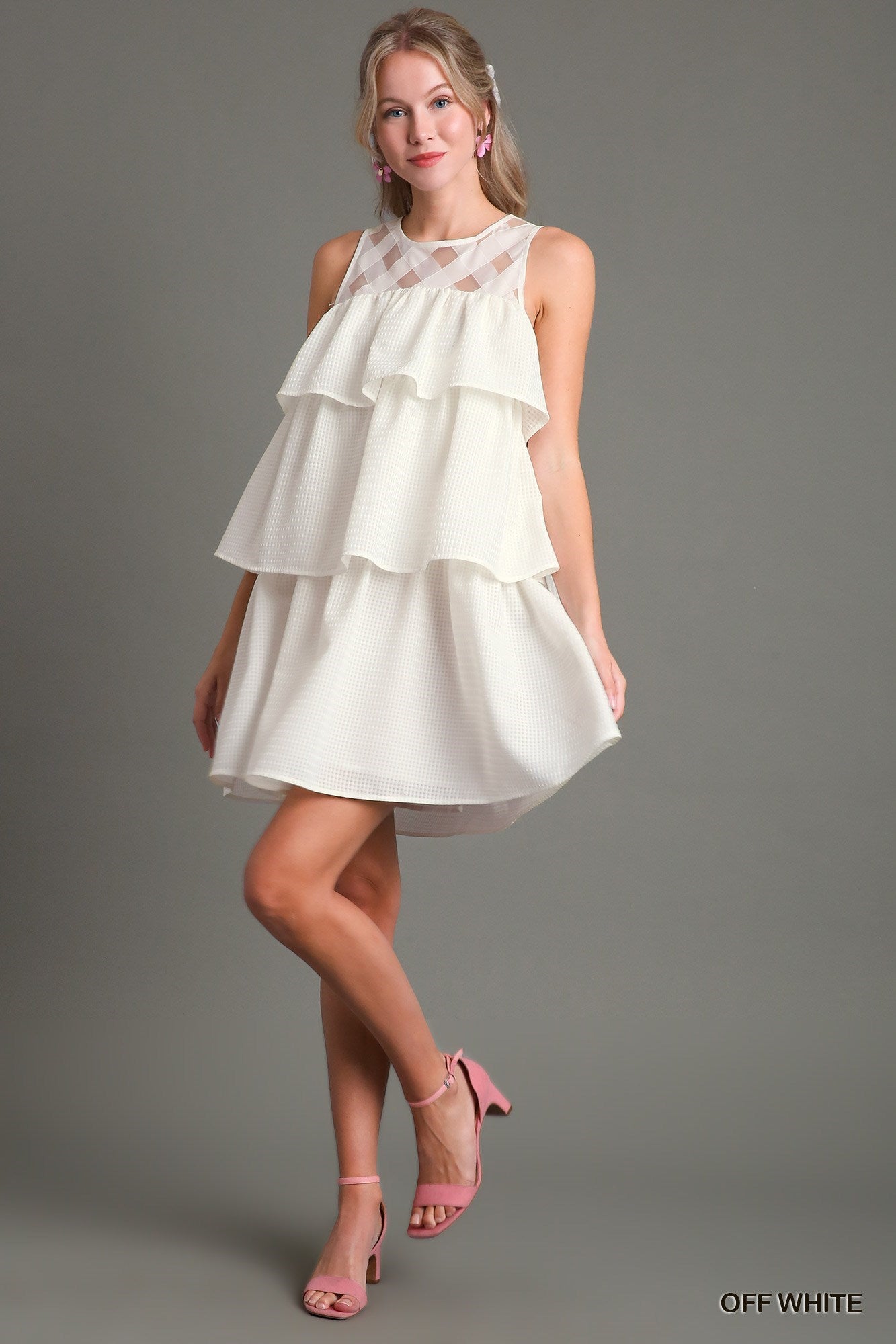 Basketweave Organza Tiered Sleeveless Dress