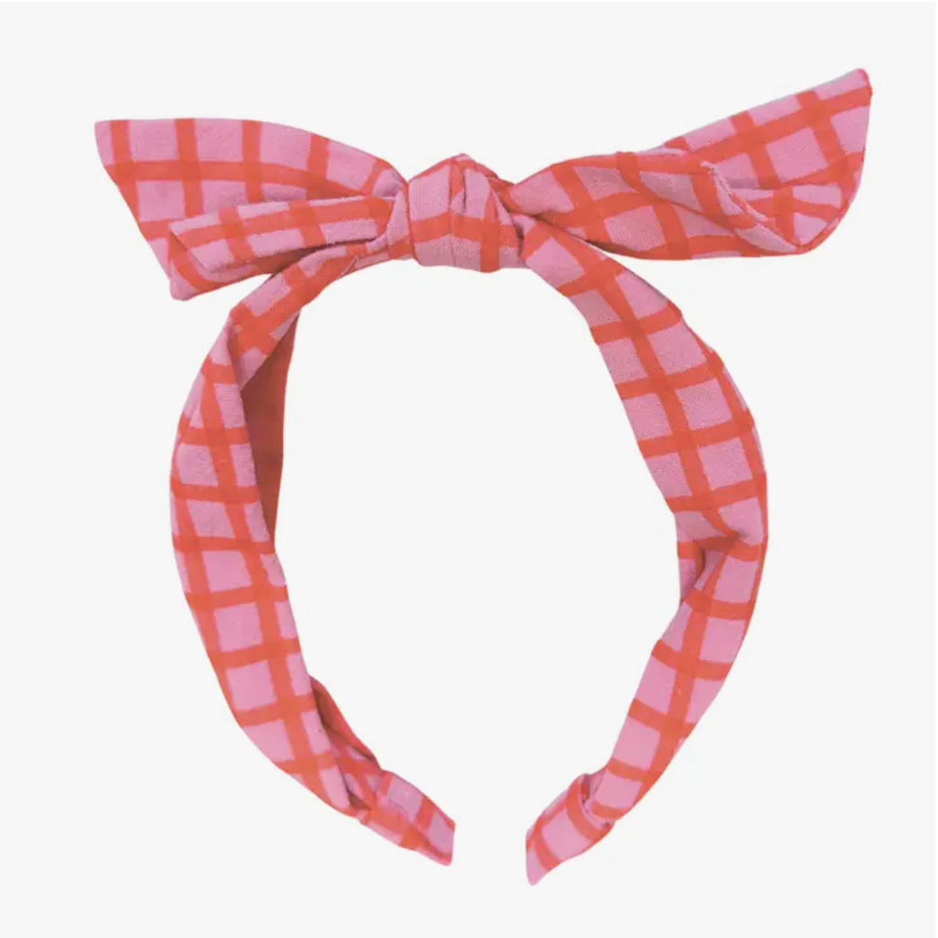 Red Check Bow Headband