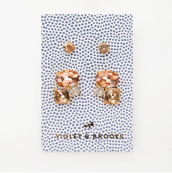 Crystal Boxed Earring Duet - Peach