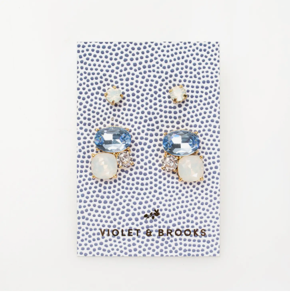Crystal Boxed Earring Duet - Aqua