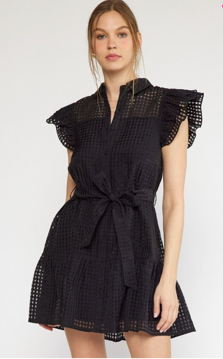 Sheer Grid Collared Dress
