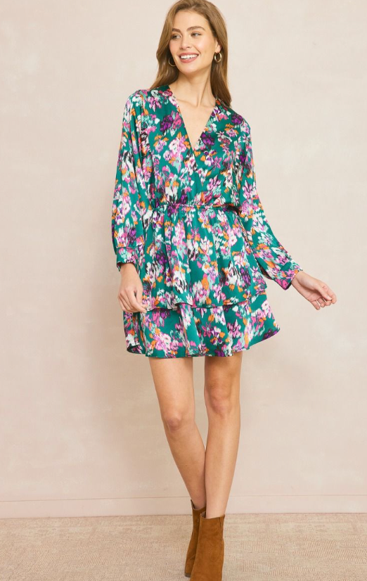 Floral Satin Tie Dress