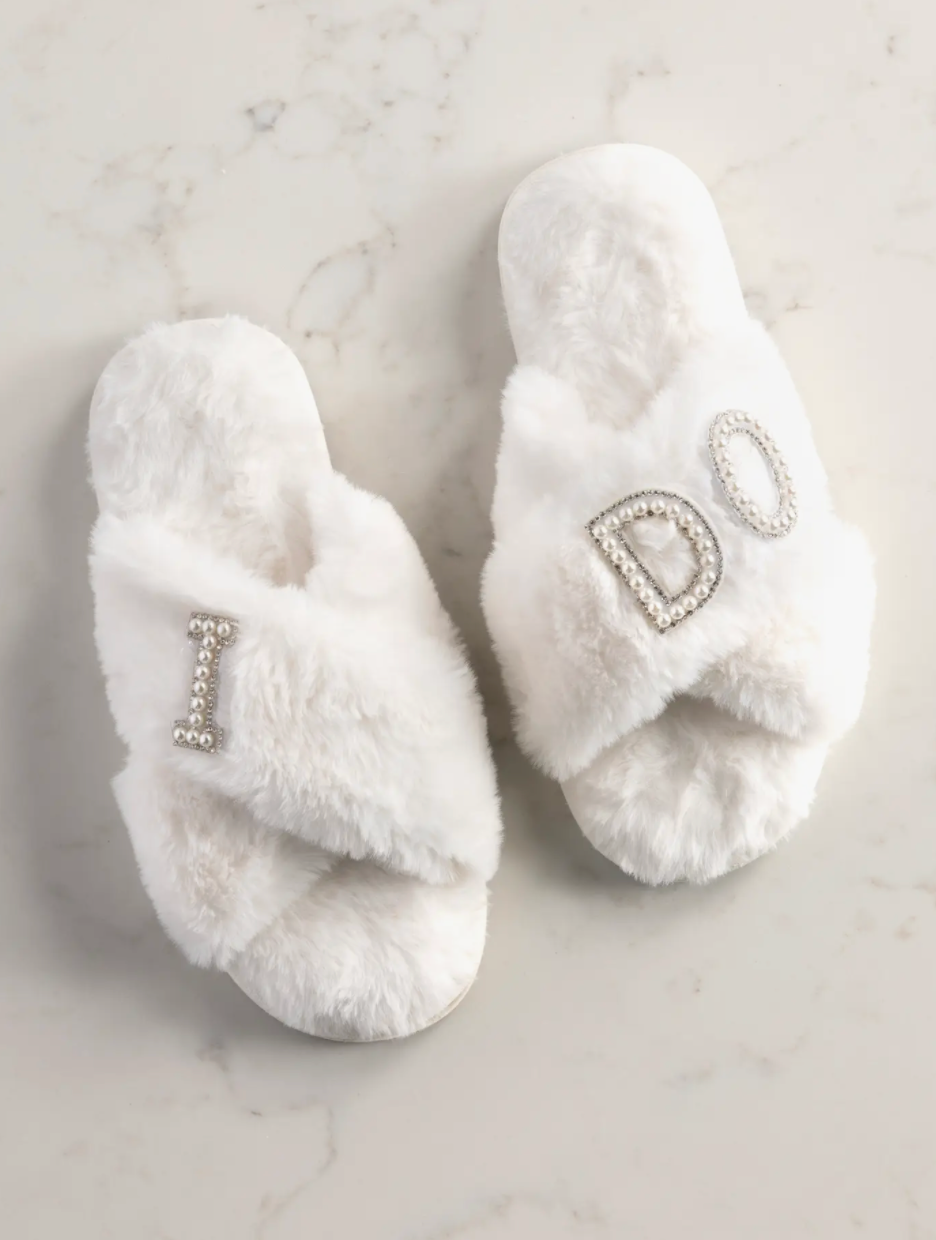 Fuzzy "I Do" Slippers