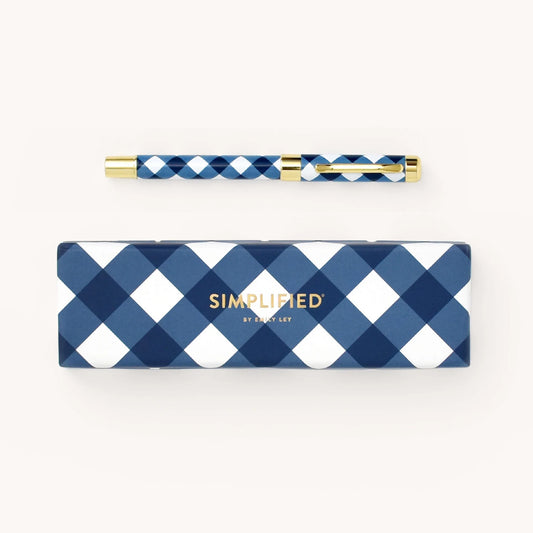 Navy Gingham Pen