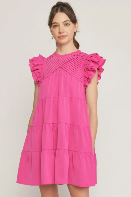 Pink Crossed Pintuck Dress
