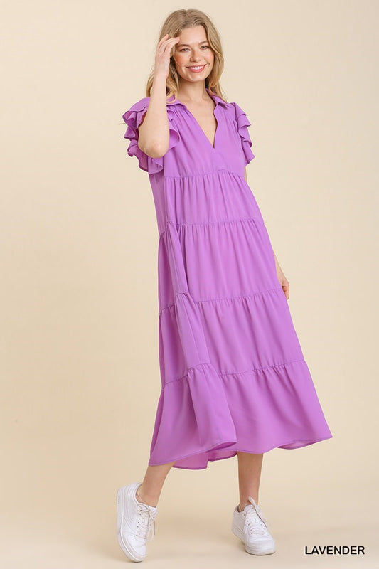 Lavender Ruffle Sleeve Dress